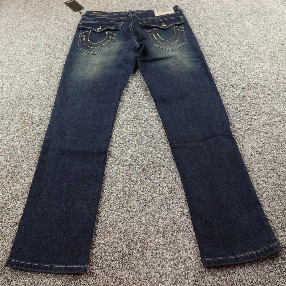 NEW True Religion Jeans Mens 32X32 Blue Denim‎ Pants Geno Relaxed Slim Straight